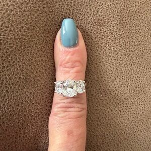 QVC Epiphany Oval Cut Simulated Diamond CZ Clad Platinum 3 Stone Ring